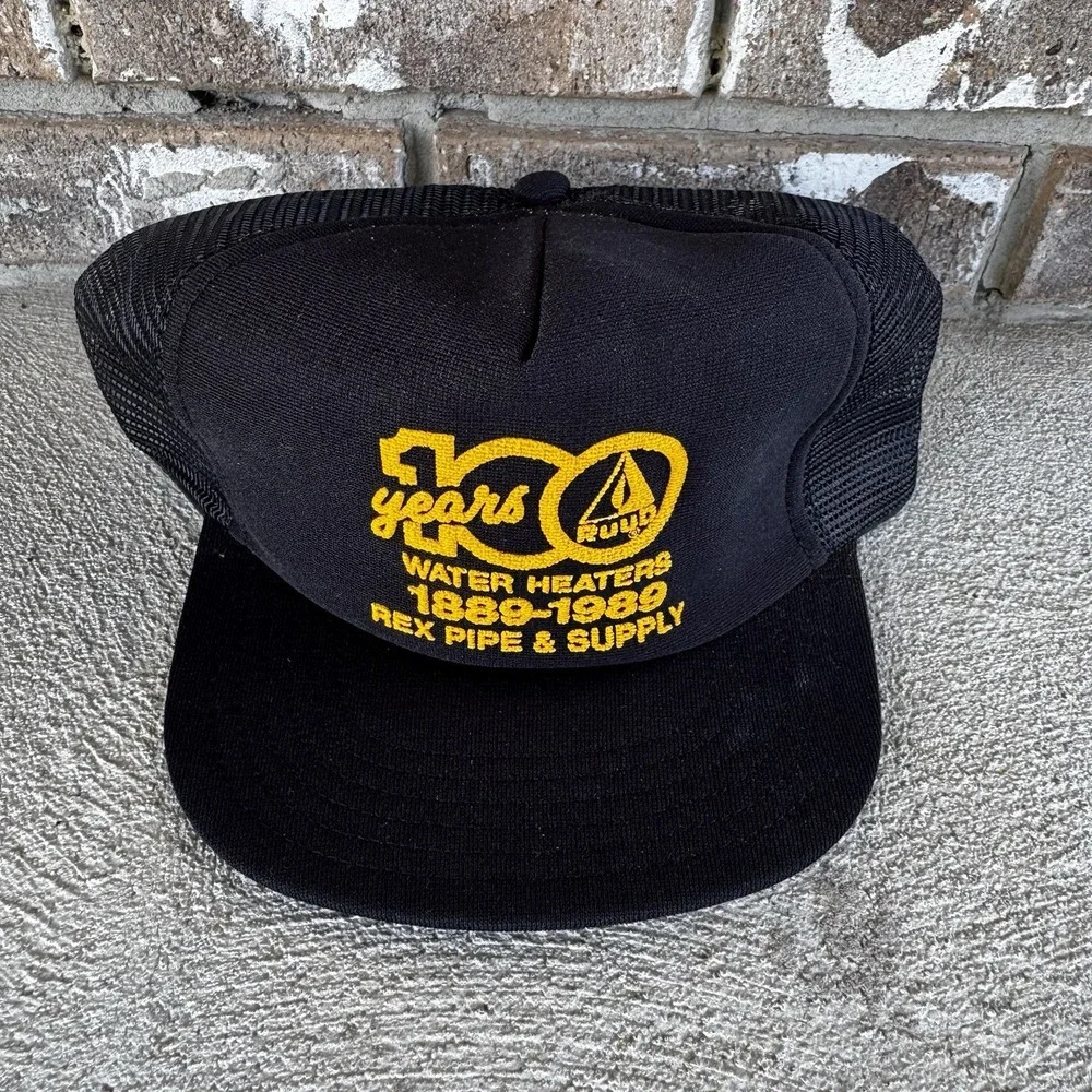 Ruud Water Heaters Hat Cap 100 Yrs Snapback Trucker Black Made in‎ USA Vtg